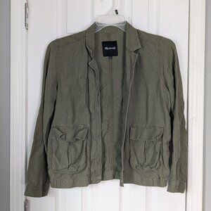 Madewell Linen Blend Utility Blazer, Jacket, Olive Green, Size S